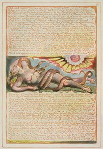 „Jehova a druidák között állt...”, 63. tábla „Jeruzsálemből”, 1804-20 (narancssárga dombormű, tollal, wc-vel és arannyal) alkotó: William Blake